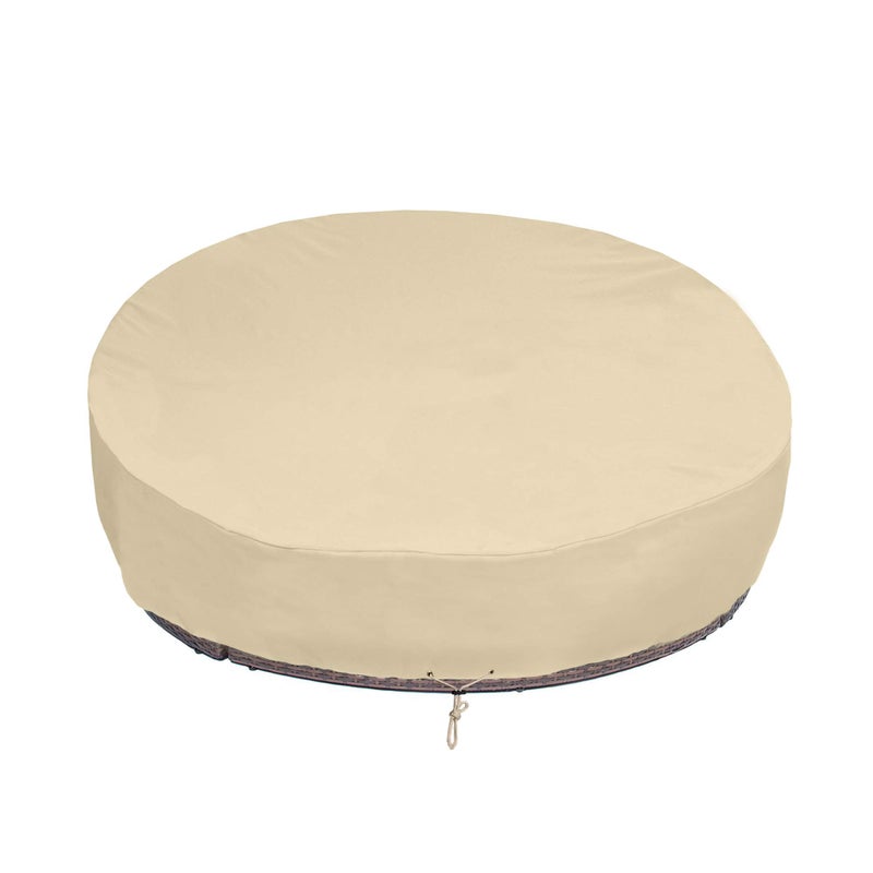 SunPatio Outdoor Daybed Cover, Heavy Duty Waterproof Round Canopy Sofa Bed Cover with Taped Seam, Patio Furniture Set Protector, All Weather Protection, 75"Dia x 35"/16â€H, Beige - Image 1